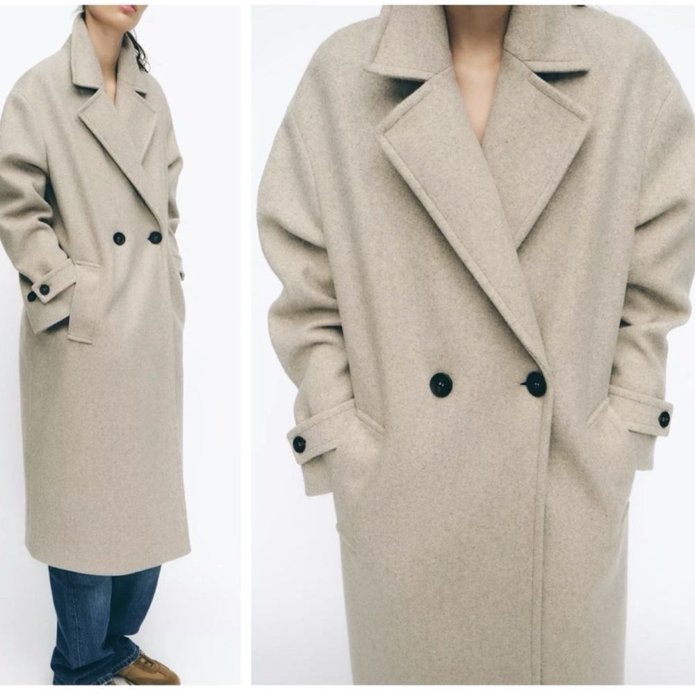 NWT Zara Oversized Beige Double-Breasted Coat